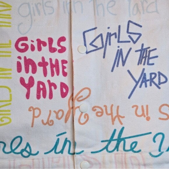 Print All Over Me Girls in the Yard Denim White Jacket Indie Brand Size Small - Picture 11 of 15